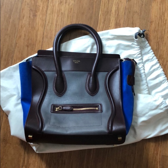 Celina Luggage Bag burgundy leather Blue suede - Picture 1 of 8